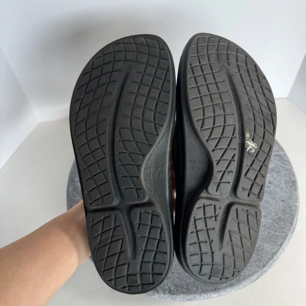 Oofos Ooah Slides Ombre Yellow Red Logo Black 8 10